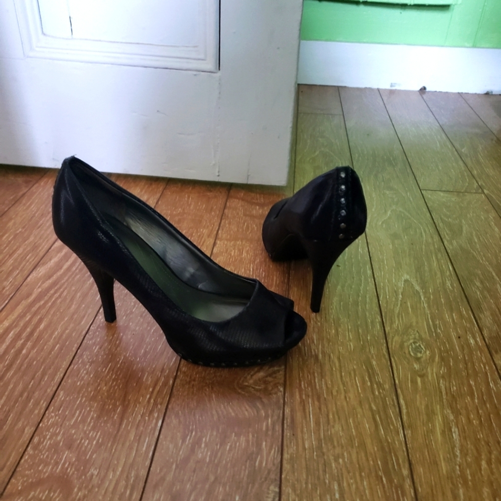 Peeptoe black heels